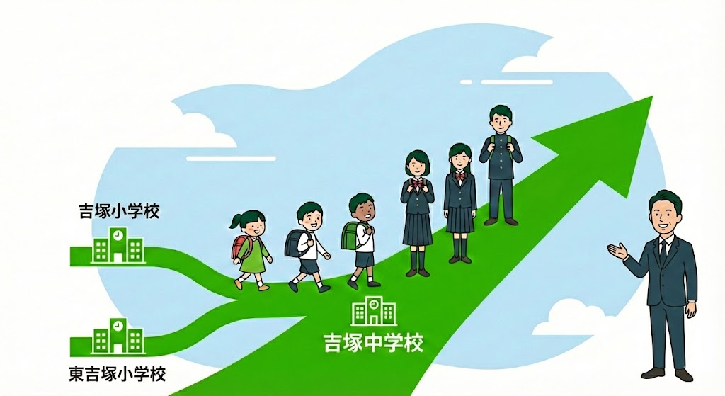 吉塚小・東吉塚小から吉塚中学校への進学と成長イメージ