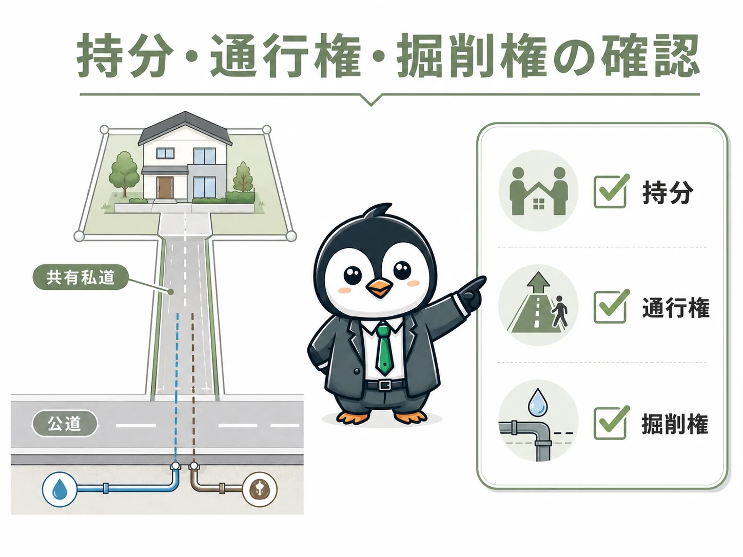 福岡市博多区吉塚の共有道路に接する土地で確認したい持分と通行権のイメージ図