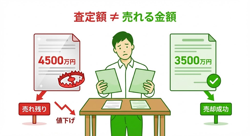 高すぎる査定額を信じて売れ残ってしまうリスクの図解