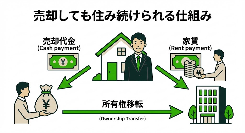 吉塚でリースバックを利用する場合の所有権移動と家賃支払いの仕組み図解