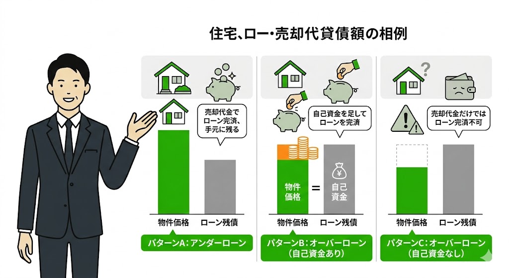アンダーローンとオーバーローンの違いと自己資金の有無による3つの売却パターン