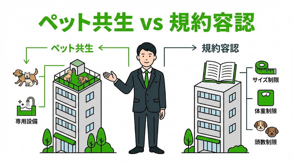 福岡市博多区吉塚 ペット可マンションの種類と規約制限の図解