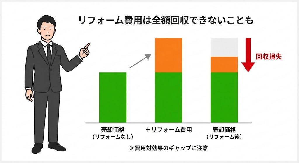 福岡市博多区吉塚 リフォーム費用が売却価格に上乗せできないリスクの図解