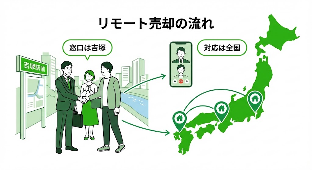 おもいで不動産（吉塚）を窓口にして全国の実家を売却する仕組み