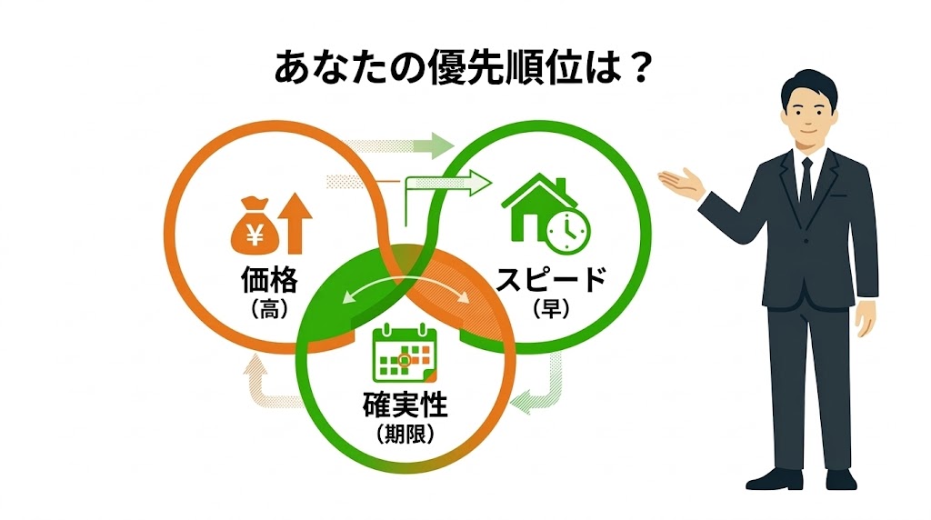 博多区吉塚エリア向け不動産売却の優先順位マトリクス図