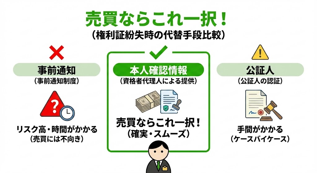 権利証紛失。なぜ売買では「②」一択なのか？リスクと手間の比較表